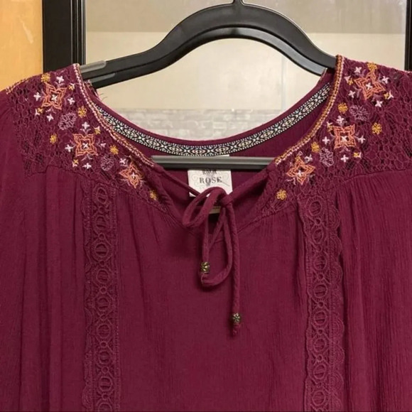 KNOX ROSE Tunic Dress Red Burgundy Embroidered Crochet Lace Extra Small XS - Picture 2 of 6